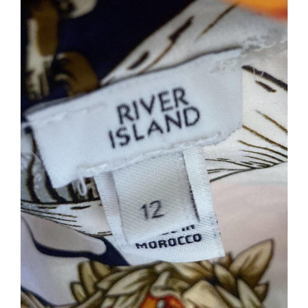 River Island Patterned Button Up Silky Blouse Siz… - image 3